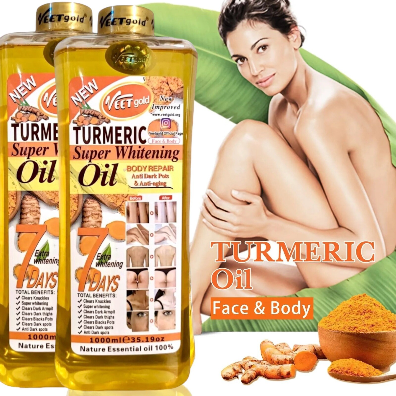 1 pc Veet Gold Turmeric Super Whitening Oil Original Jumbo Size 1000ml USA Stock