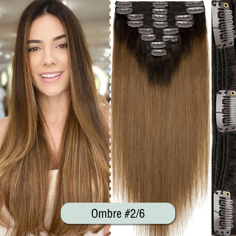 Thick Clip In Double Wefts Remy Human Hair Extensions Full Head 8Pieces 18Clips