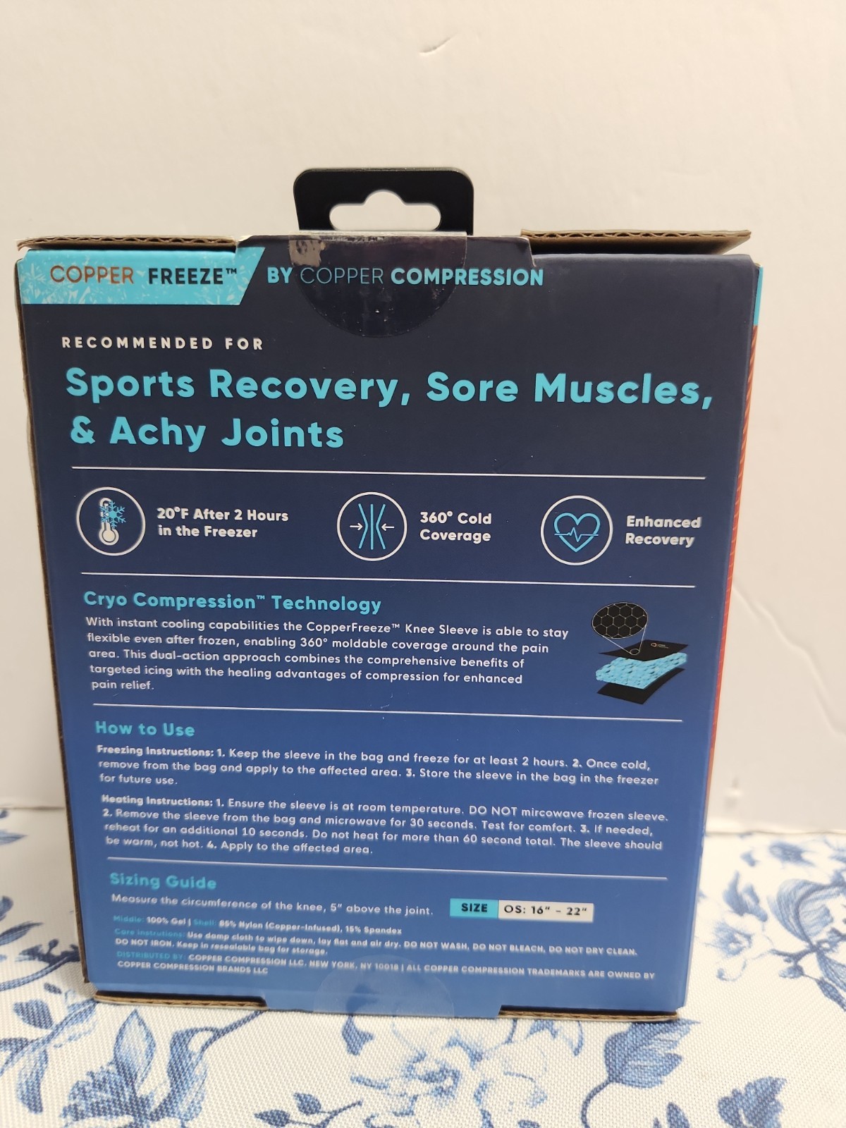 Copper Freeze Knee Sleeve Hot Cold Therapy Support for Pain Swelling One Size