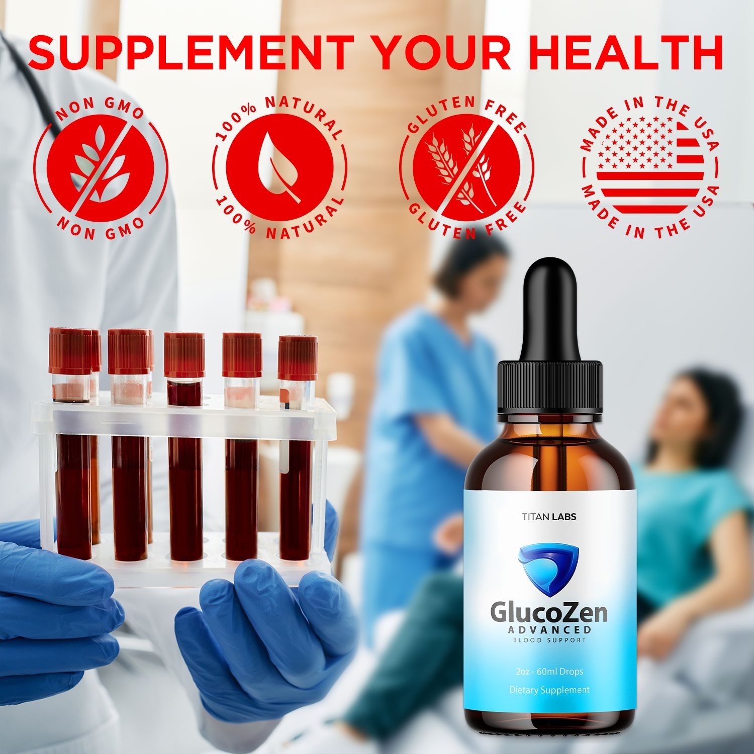 (2 Pack) GlucoZen Drops Advanced Blood Support Supplement Gluco Zen 60 Servings
