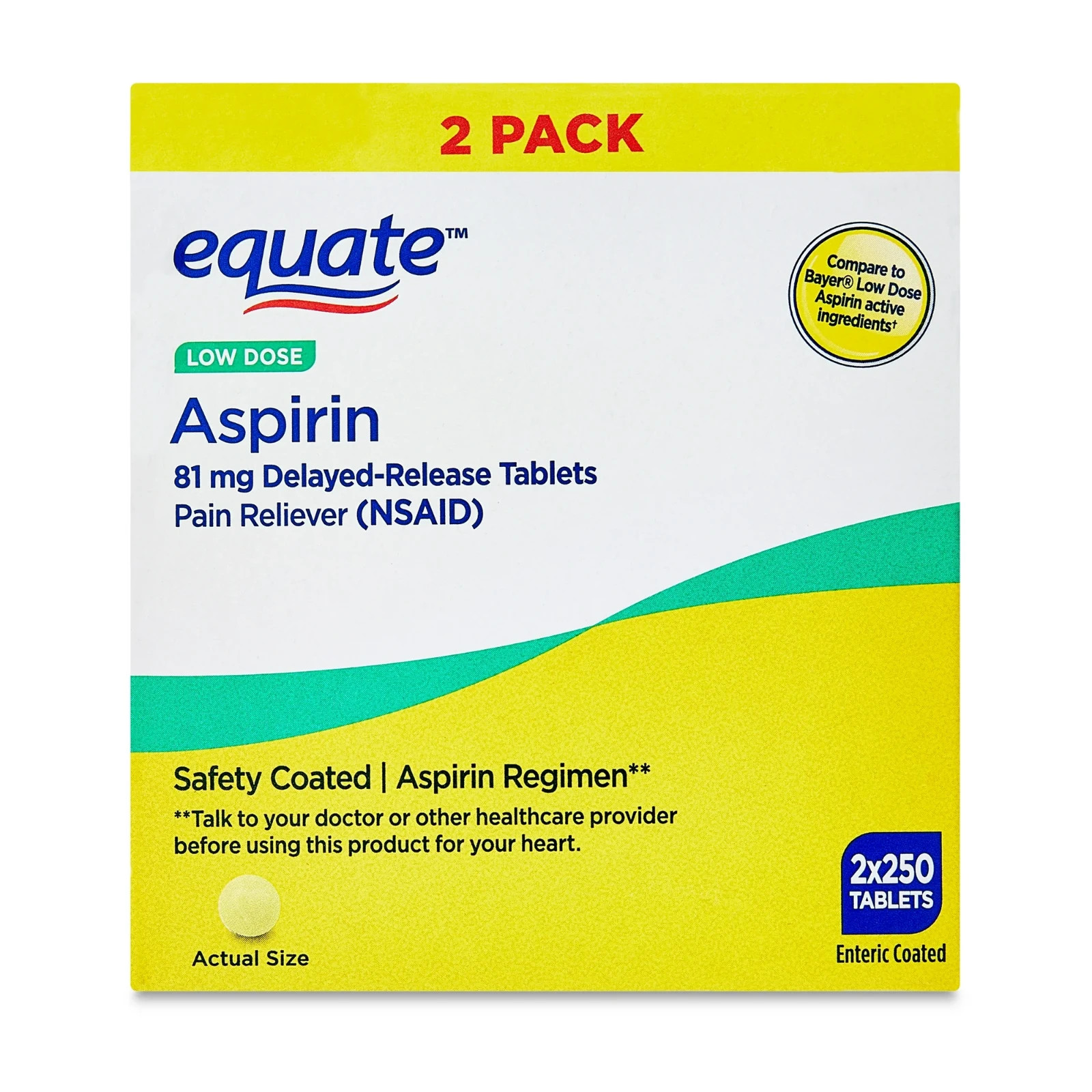 Adult Low Dose Aspirin Safety Coated Tablets, 81 Mg, 500 Count, 2 Pack