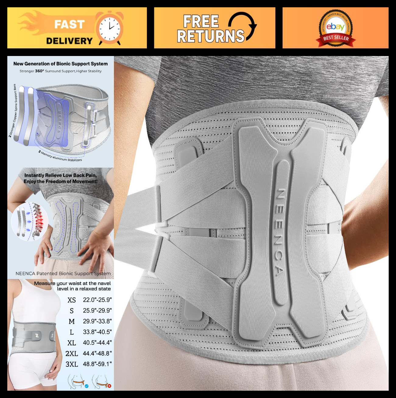 Back Brace for Lower Back Pain Relief, Lumbar Support Belt, Bionic Support, Soft