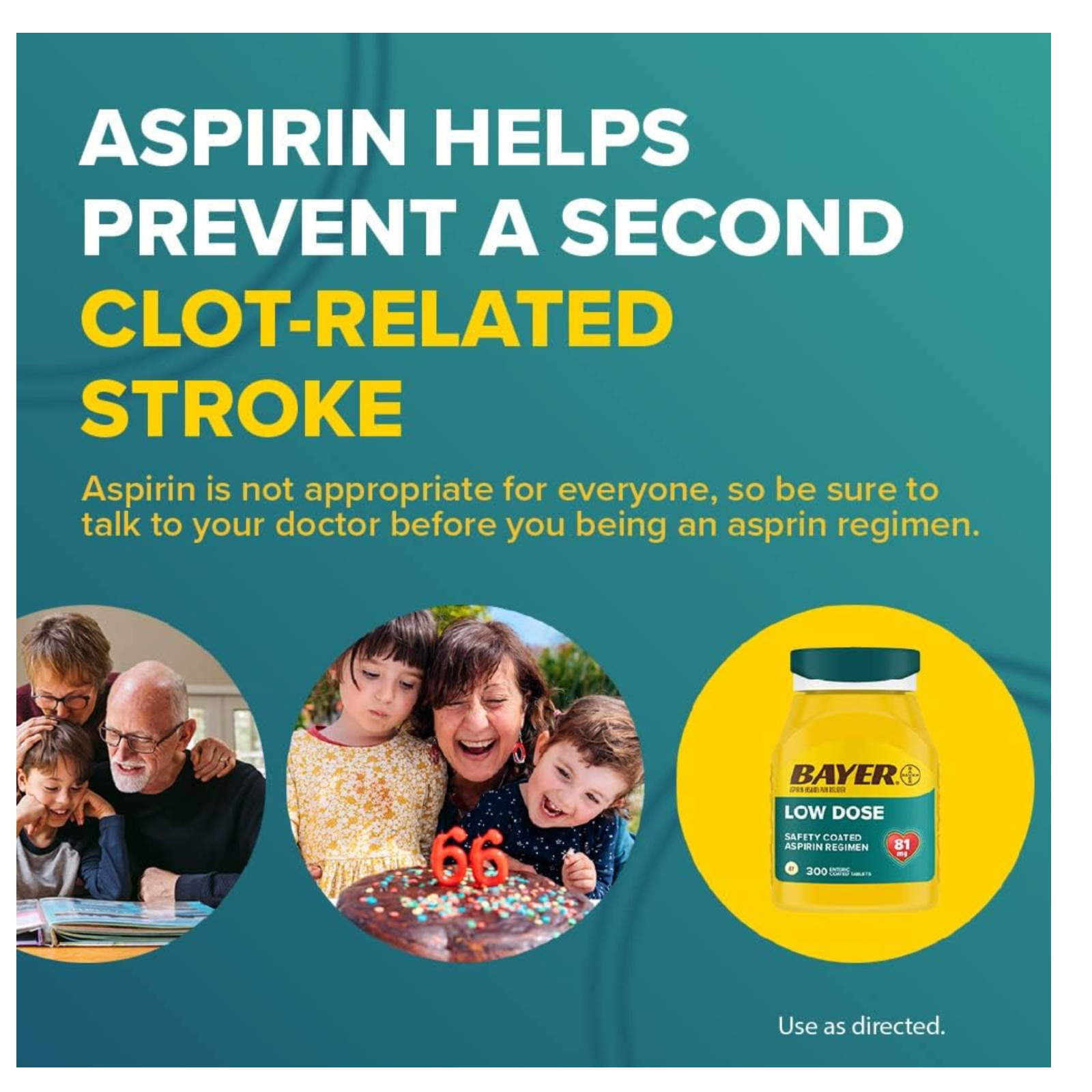 Bayer Aspirin Low Dose 81 mg, Enteric Coated Tablets, Doctor 300 Safety Coated