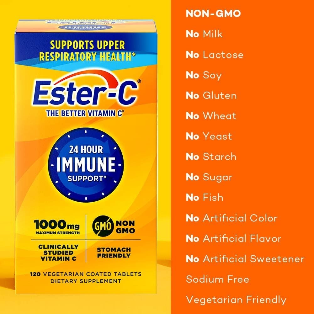 Ester-C Vitamin C 1000 mg Coated Tablets, Immune System Booster Supplement 120ct