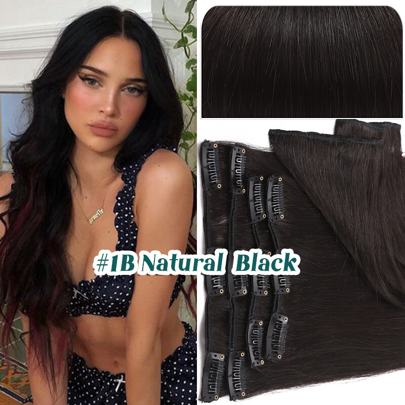 Clip In Russian Human Hair Extensions 8Pieces 18Clips Ombre Balayage Full Head