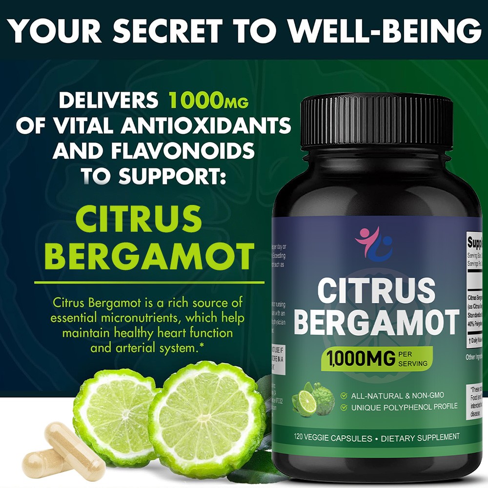 1000mg Citrus Bergamot Extract Capsule Anti Aging Heart Immune Support 120 CT