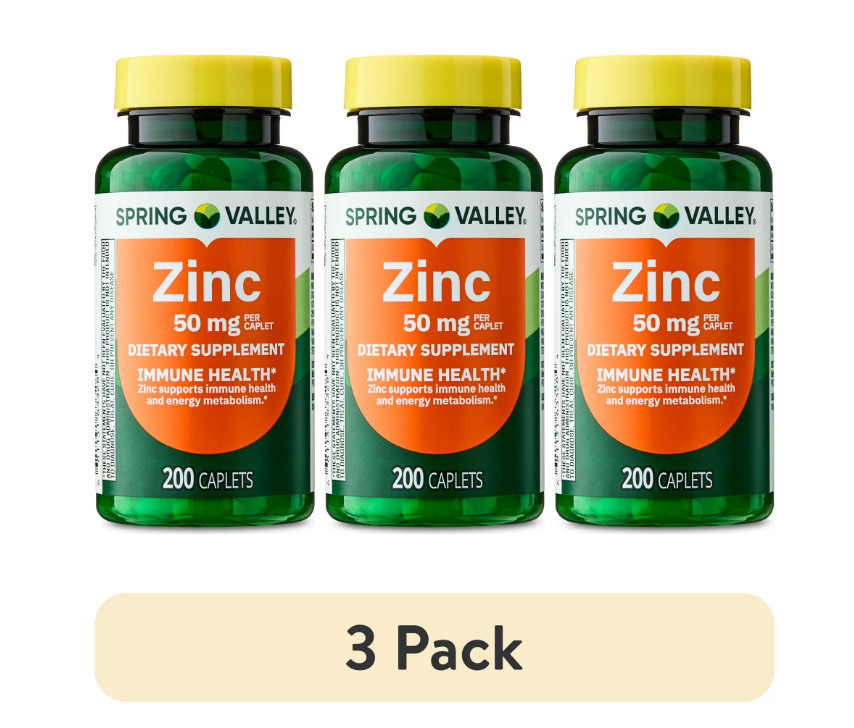 (3 PACK) Spring Valley Zinc Immune Health Dietary Supplement Caplet 50 mg,200 Ct