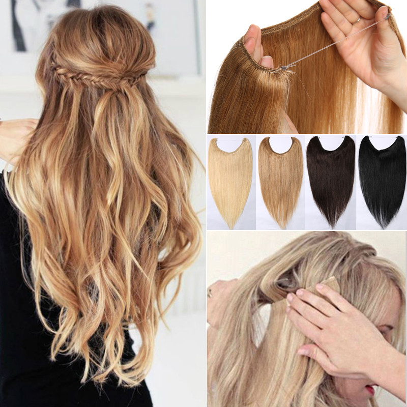 100% Real Remy Human Hair Extensions Invisible Secret Headband Wire In Weft J803