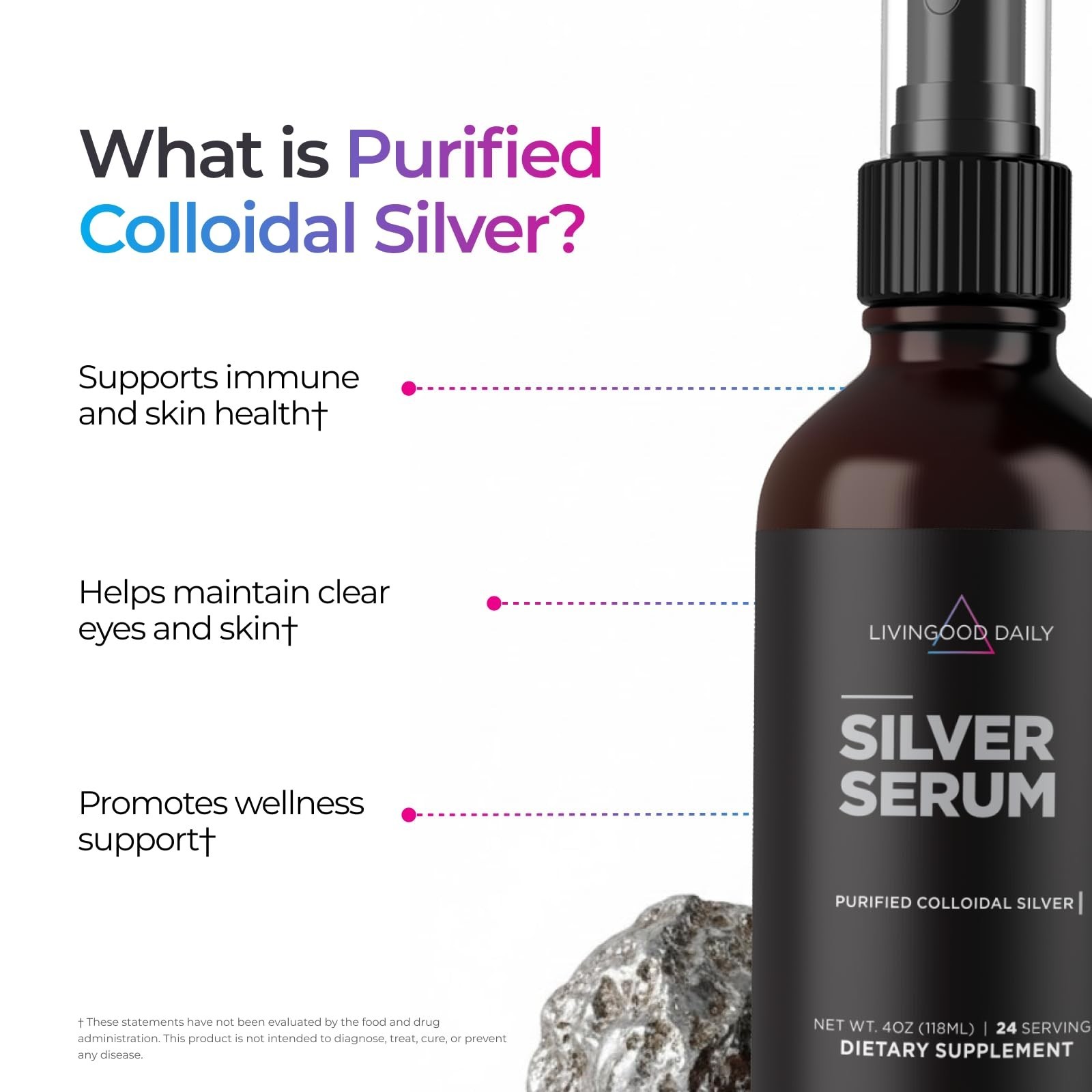 Colloidal Silver Liquid Spray 4oz – Purified Silver for Wellness, Oral Care, Ski