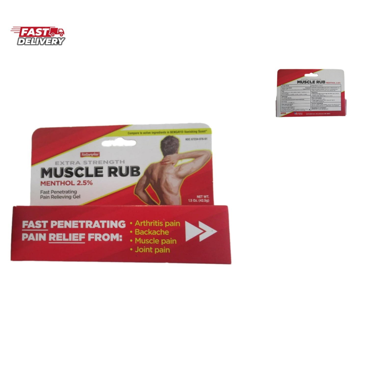 Muscle Rub Gel, Extra-Strength, 2.5% Menthol, 1.5 oz, Fast Pain Relief