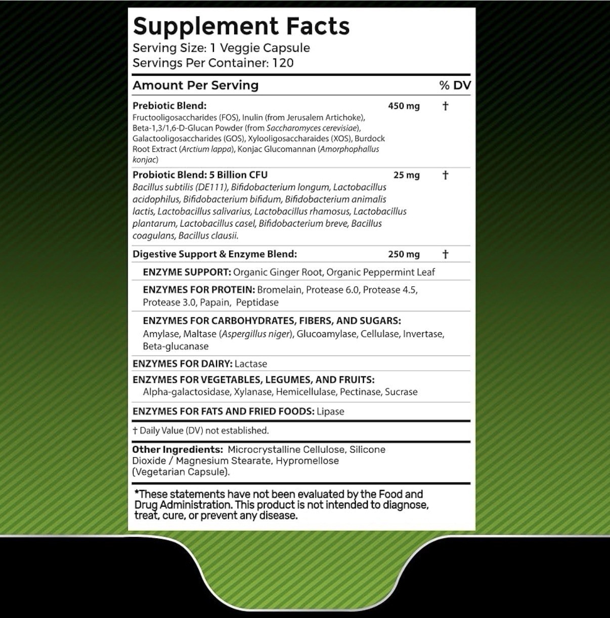Digestive Enzymes with Probiotics and Prebiotics 450mg, 120, exp 07/26