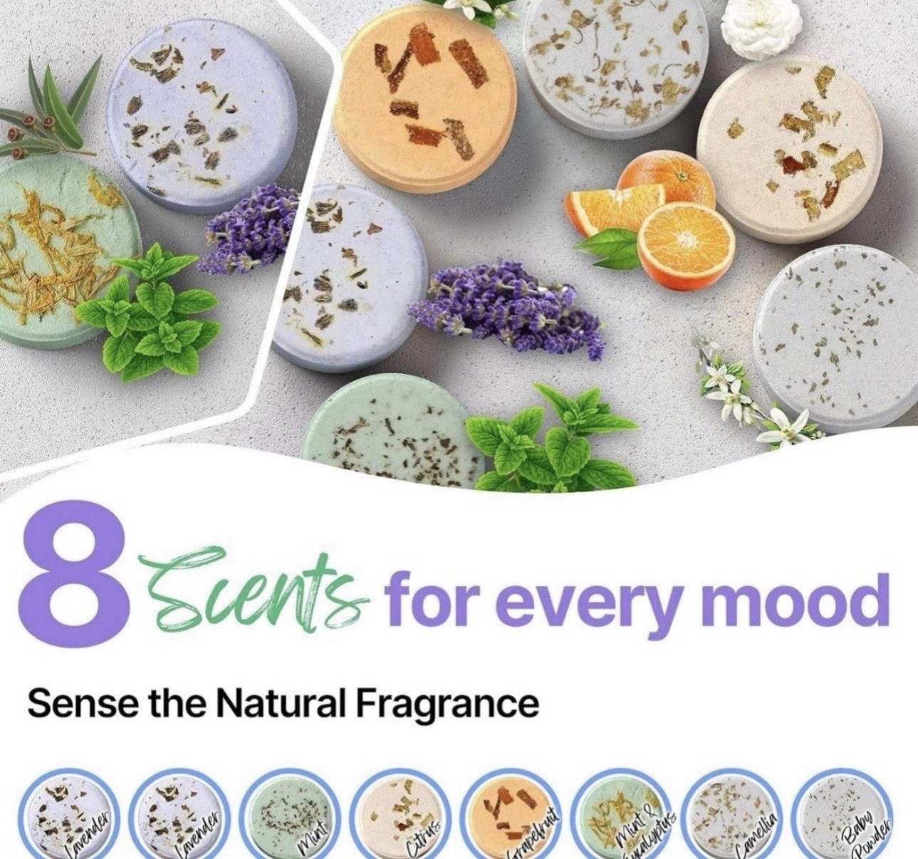 BLRIET Shower Steamer Set 8 Tablets 1.05oz Each Lavender Mint Citrus Flower