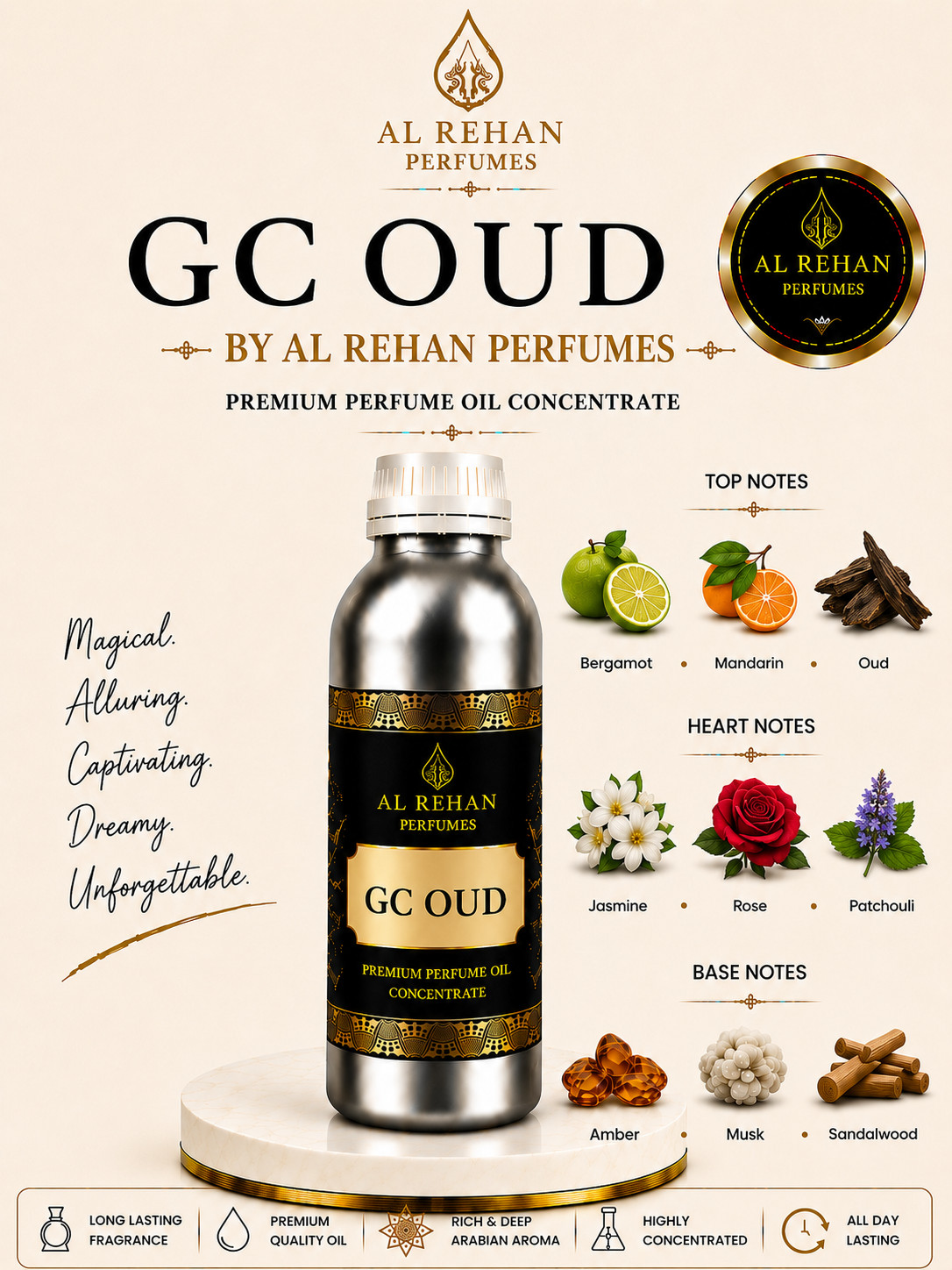 Al Rehan Perfumes GC Oud Attar Perfume Oil Best Long Lasting Arabian Scent Oil