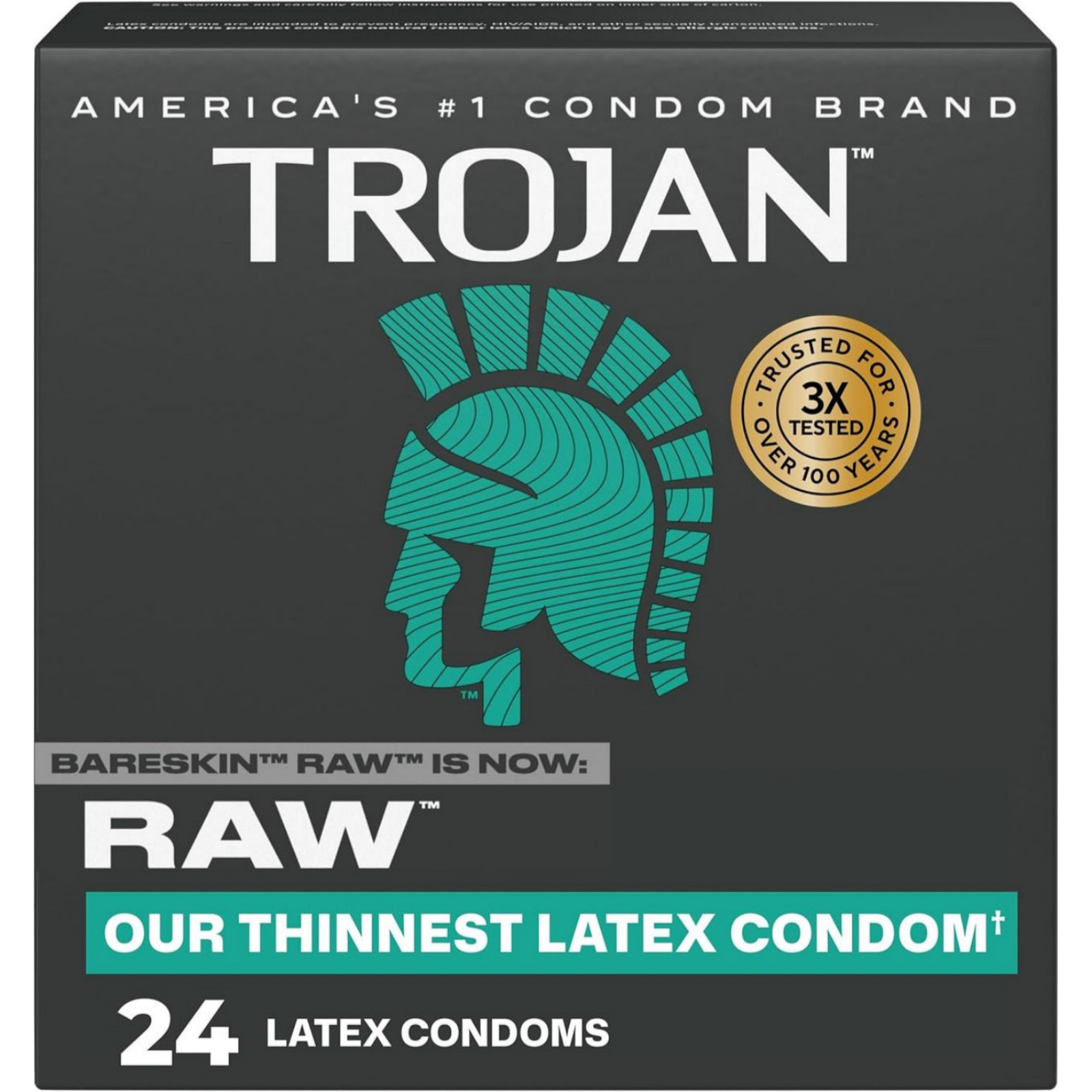Trojan Raw Thin Latex Lubricated Condoms 24 Count Premium Protection