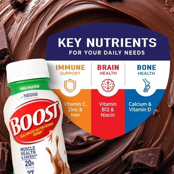 BOOST 20g High Protein Nutritional Drink Shakes, Rich Chocolate, 8 fl oz, 6 Pack