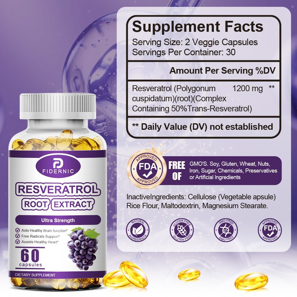 Resveratrol 60 Caps – Premium Root Extract for Anti-Aging & Heart Health