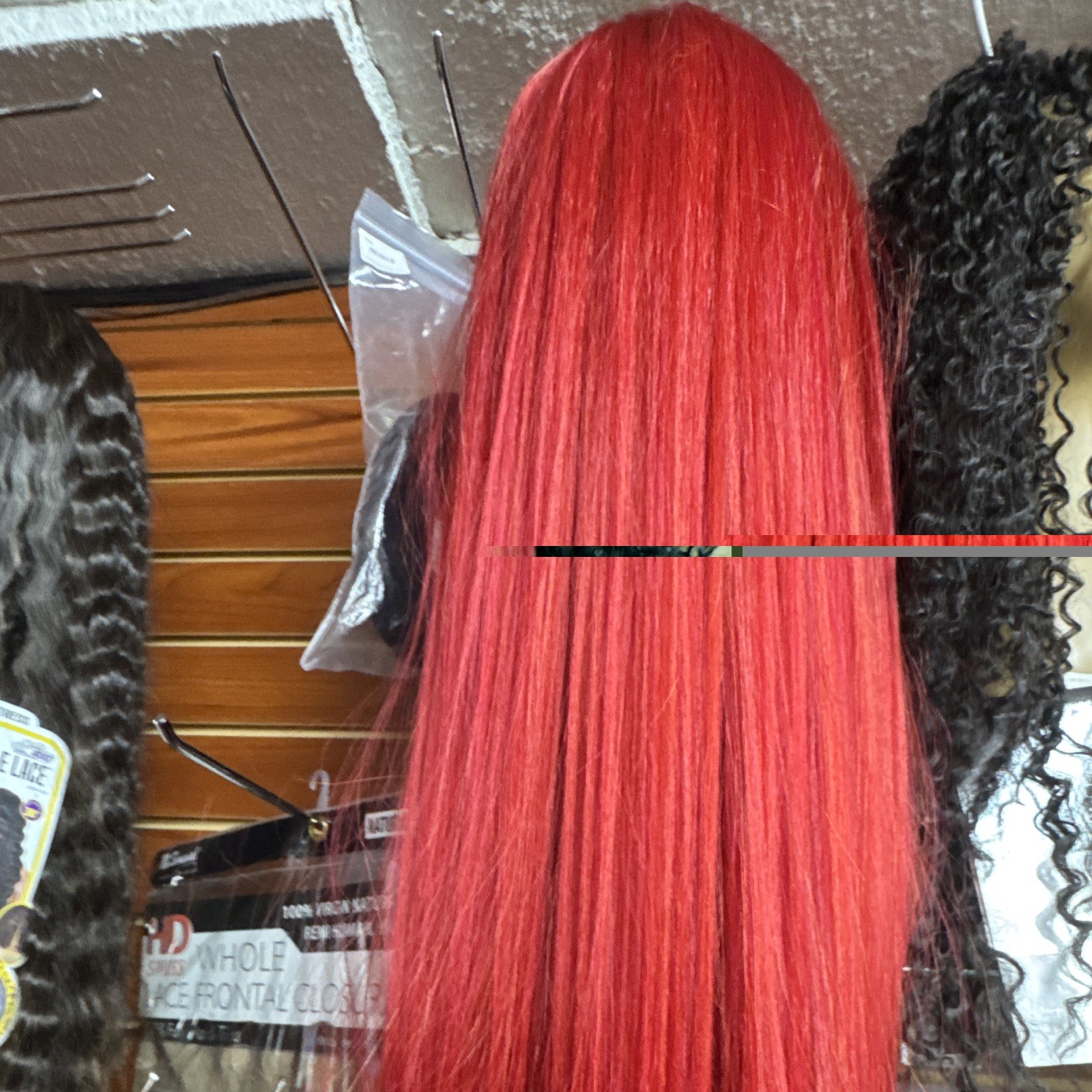 Red Straight Lace Front Wig Human Hair 31-40in One Size Women