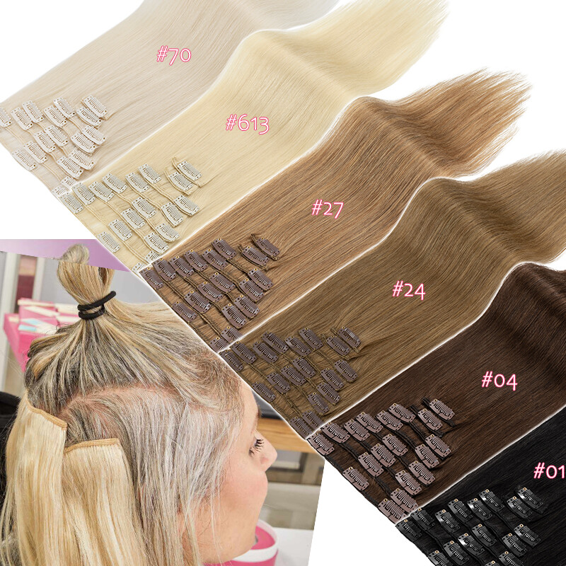 CLEARANCE Clip In Extensions 100% Real Remy Human Hair Full Head 8Pieces 18Clips
