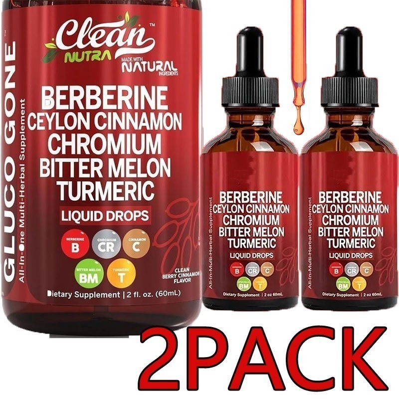2 Bottles Clean Nutra Berberine with Ceylon Cinnamon Supplement Liquid Drops NEW