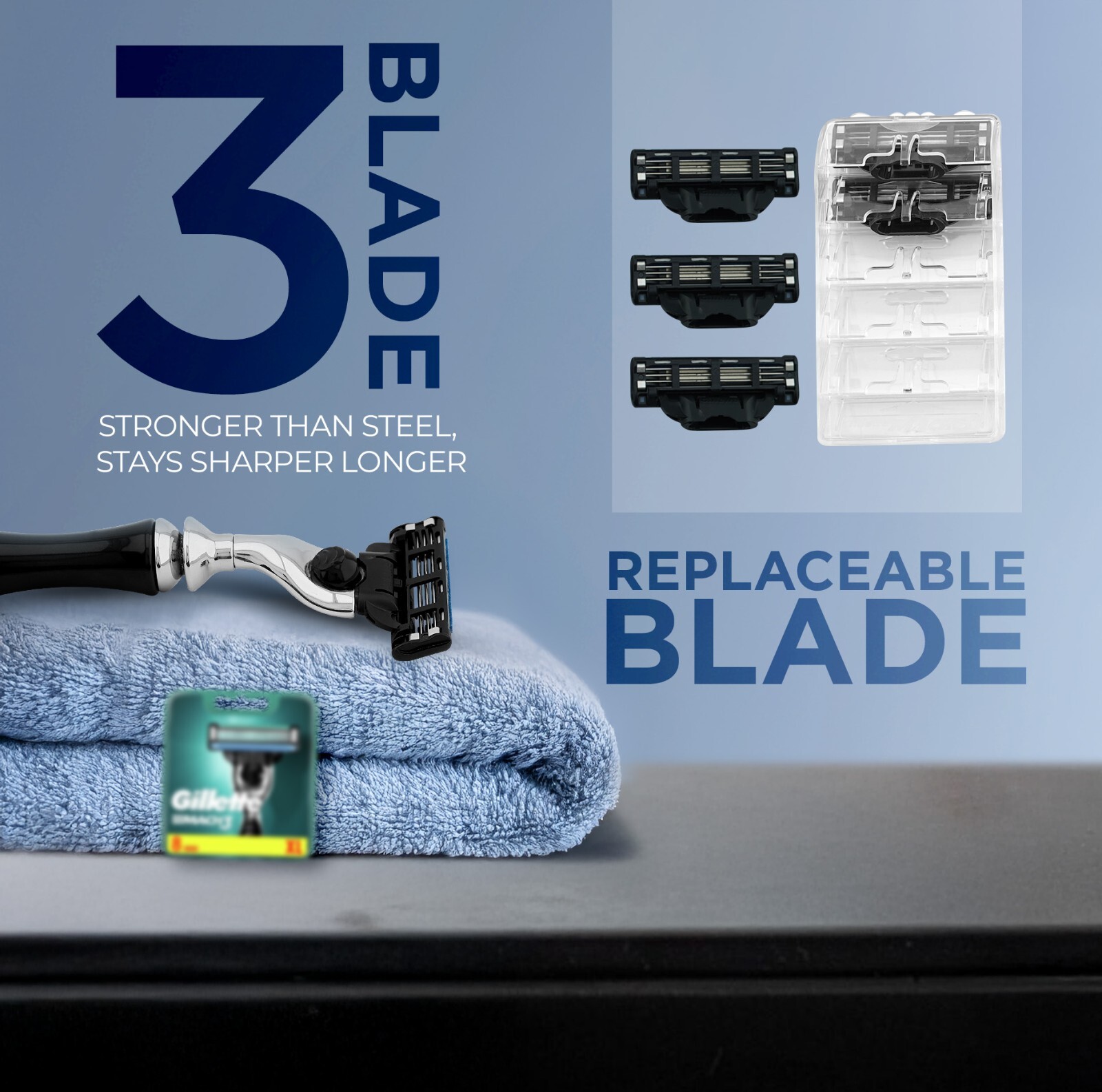 3 Edge Razor for Men, Non-Slip Men’s Razor, Beard Razor, Women’s Razor, Black