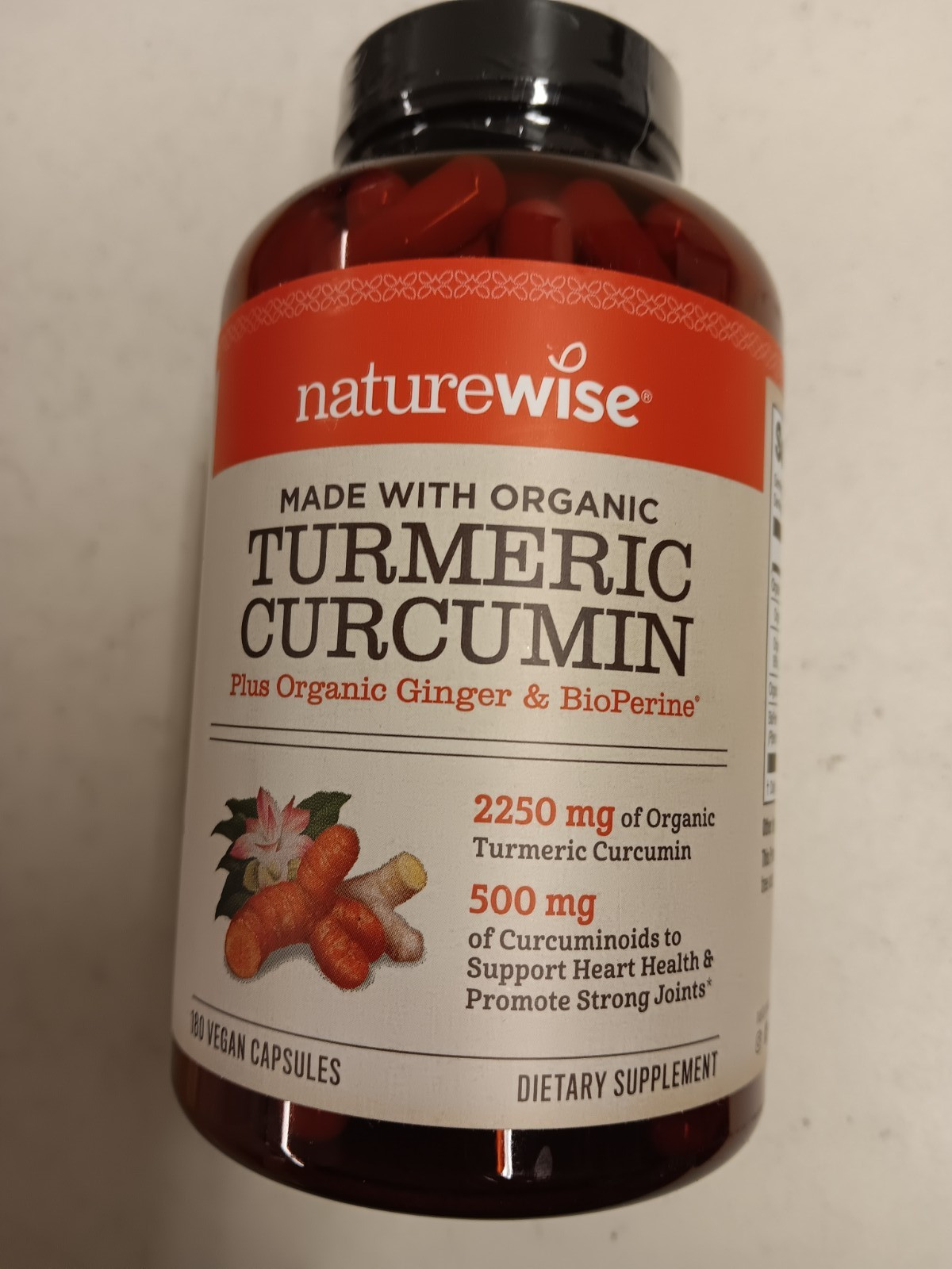 Naturewise Organic Turmeric Curcumin Capsules – 180 Count 2250 Mg Exp 3/2028