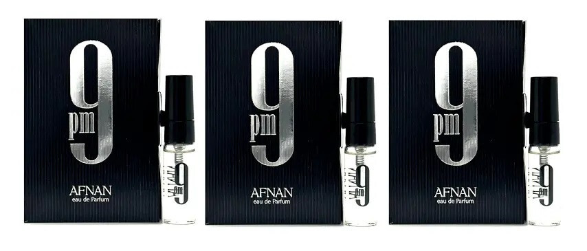 3x Afnan 9 PM Men Sample Vial 0.09 oz 3 ml *Eau De Parfum* Spray On Card