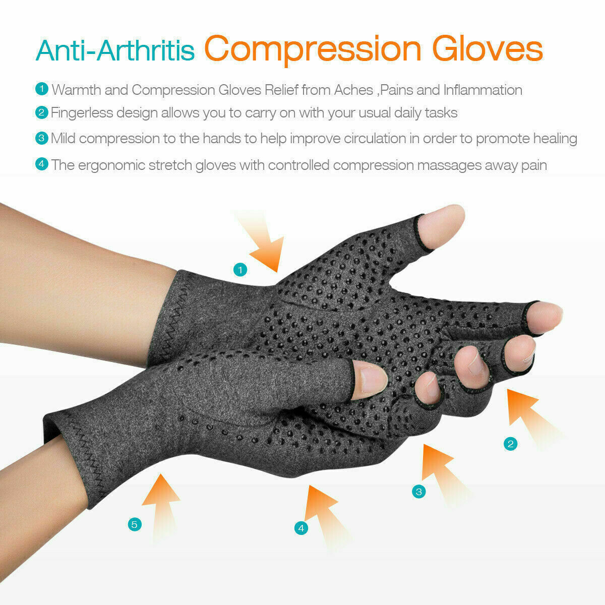 1 PAIR Copper Arthritis Compression Gloves Hand Support Joint Pain Relief USA