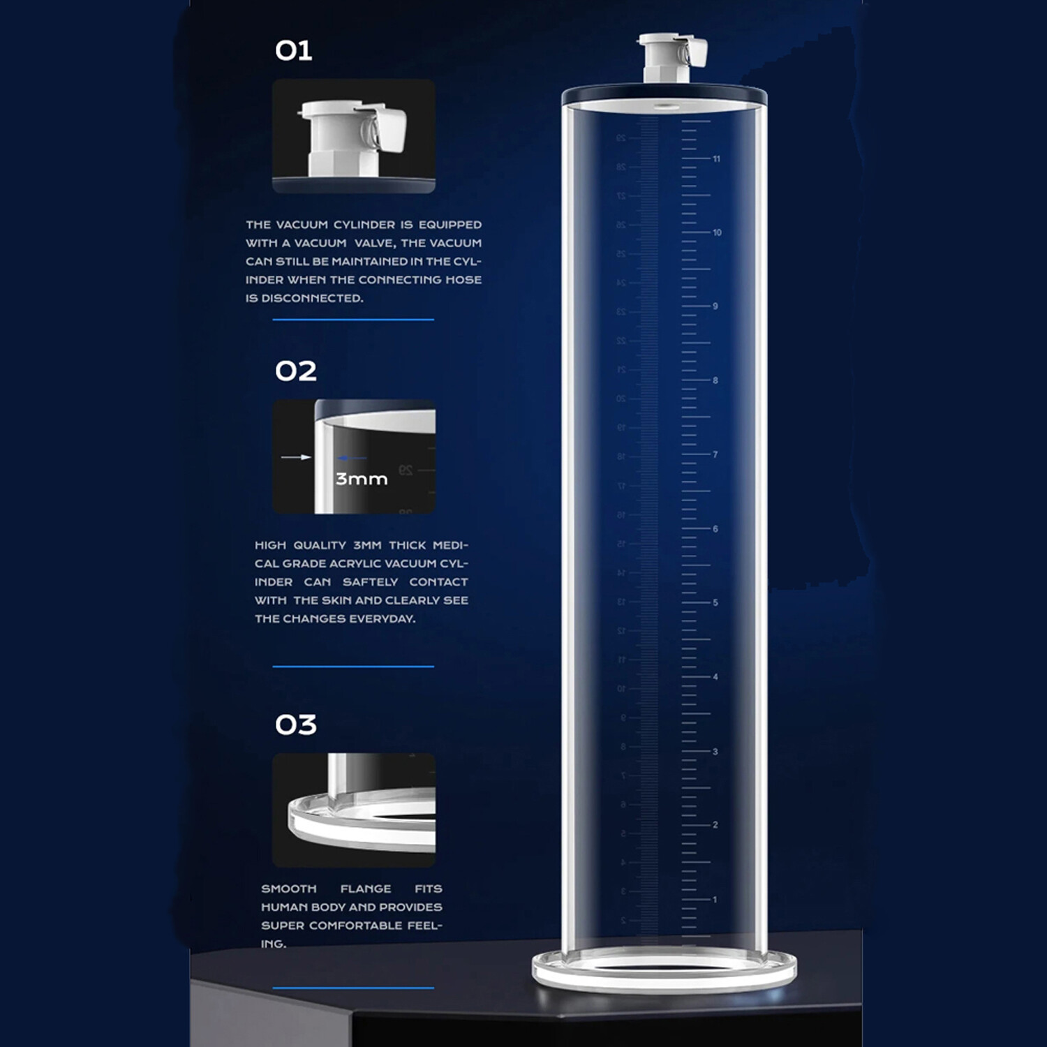 Acrylic Cylinder for Vacuum Penis Pump Untapered 9 & 12 Inch with Female Valve