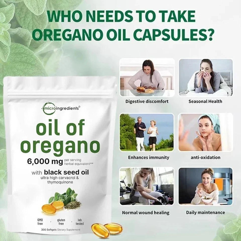 3 Pack Oil of Oregano with Black Seed Oil, 300 Softgels NEW Microingredients.