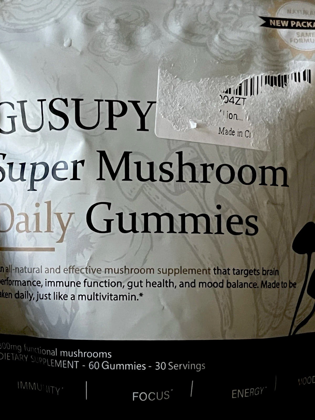 Gusupy Super Mushroom Daily Gummies 60 Count Wild Blueberry Flavor. Exp- 01/2028