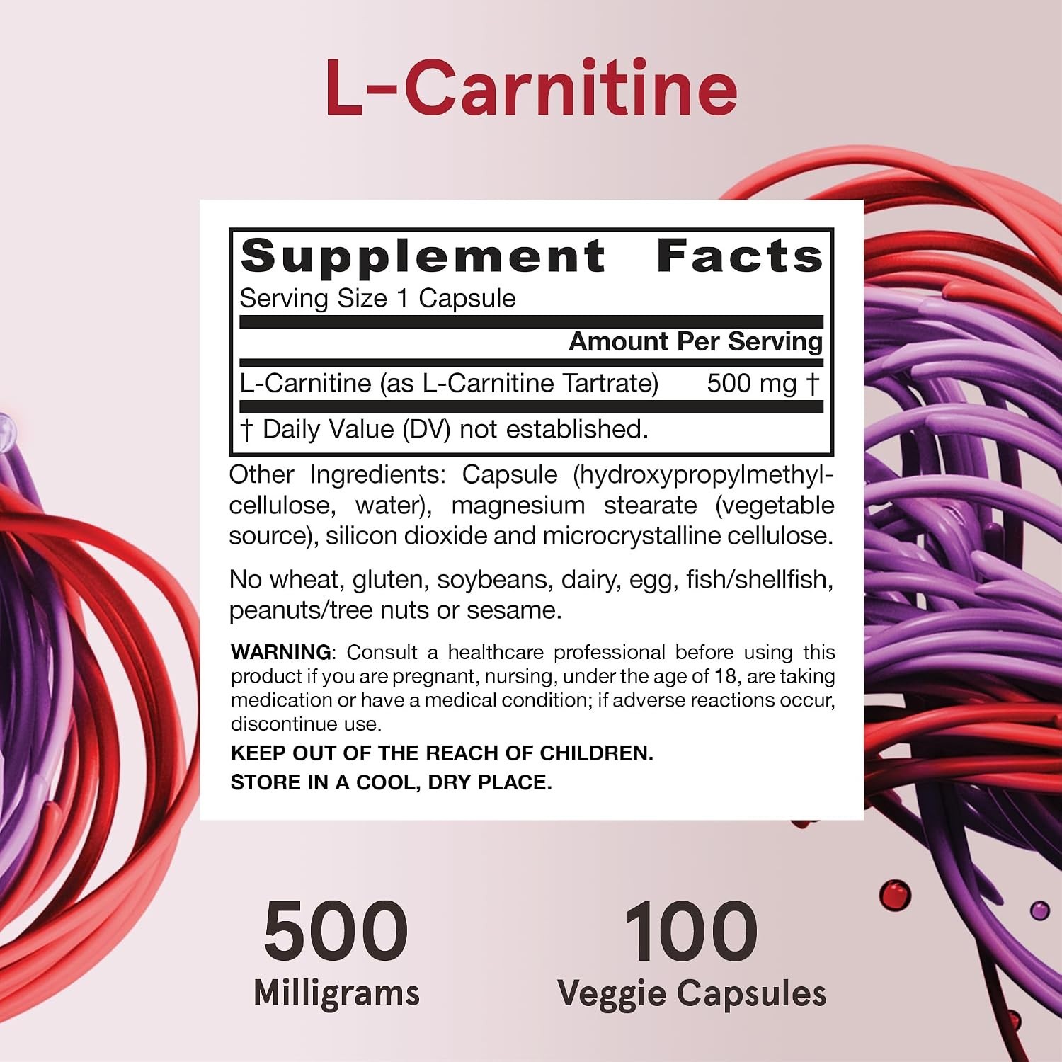 L-Carnitine 500 mg – 100 Capsules for Energy Support & Fat Metabolism