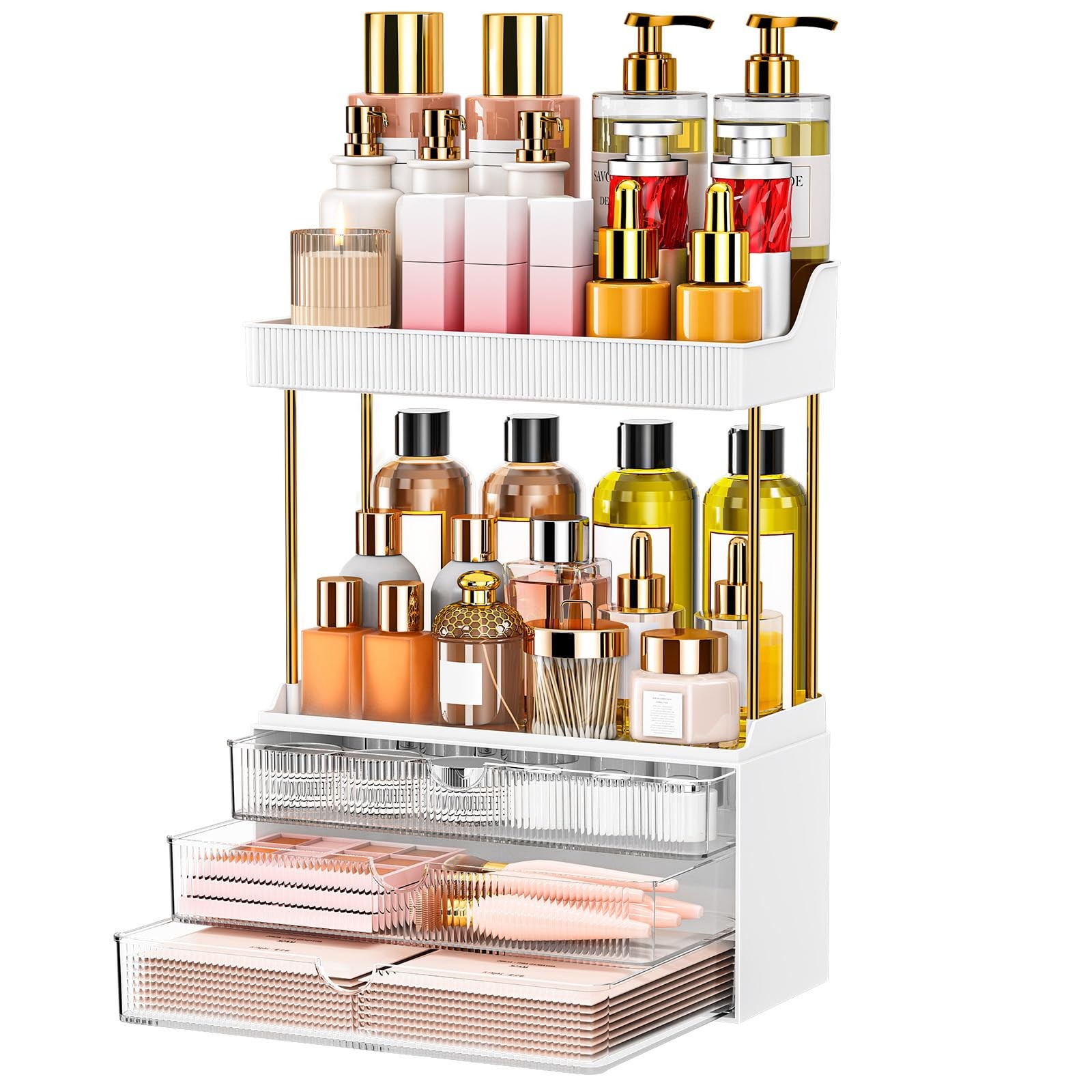 12.2″ W Makeup Organizer Drawers – 5 Tiers Bathroom Counter Organizer, Cosmet…