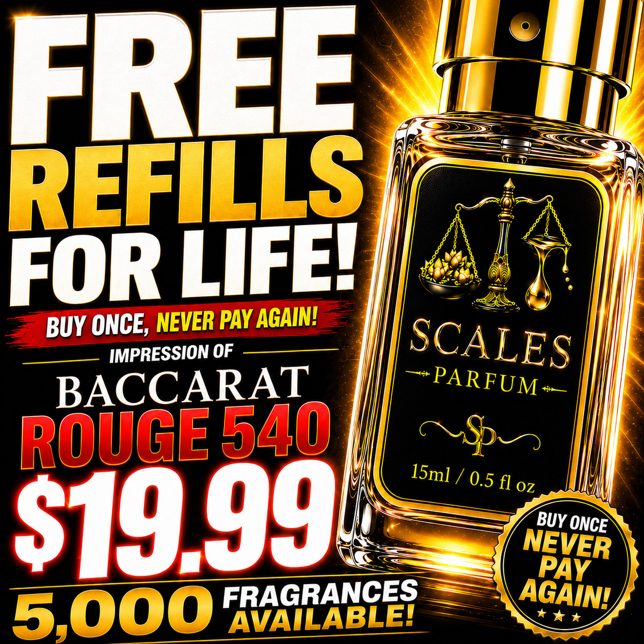 ❤️ FREE REFILLS FOR LIFE! ❤️ IMPRESSION OF BACCARAT ROUGE 540