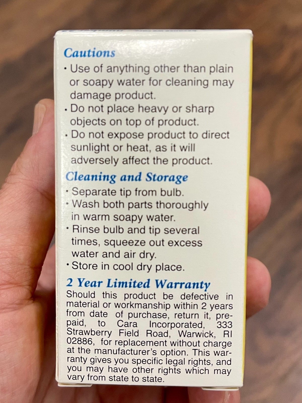 Cara 22 Infant & Adult Nasal Aspirator 2 Year Limited Warranty Latex Free 1 oz
