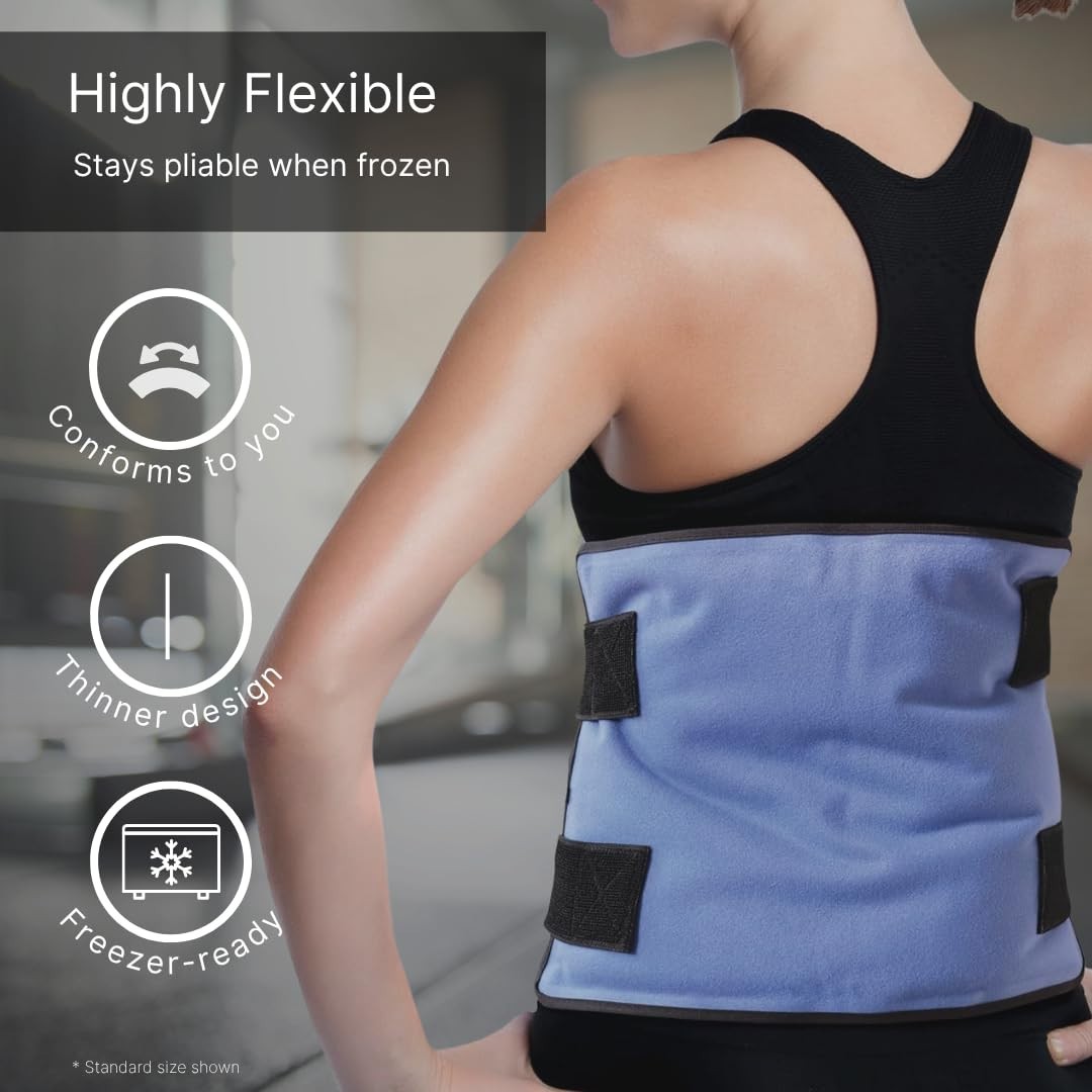 Large Reusable Gel Ice Pack with Straps – Flexible Cold Compress for Injuries, P