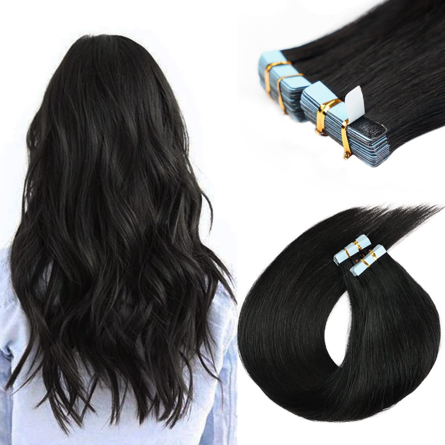 Invisible Tape In Hair Extensions 100%Real Human Hair Highlight Ombre Thick Hair