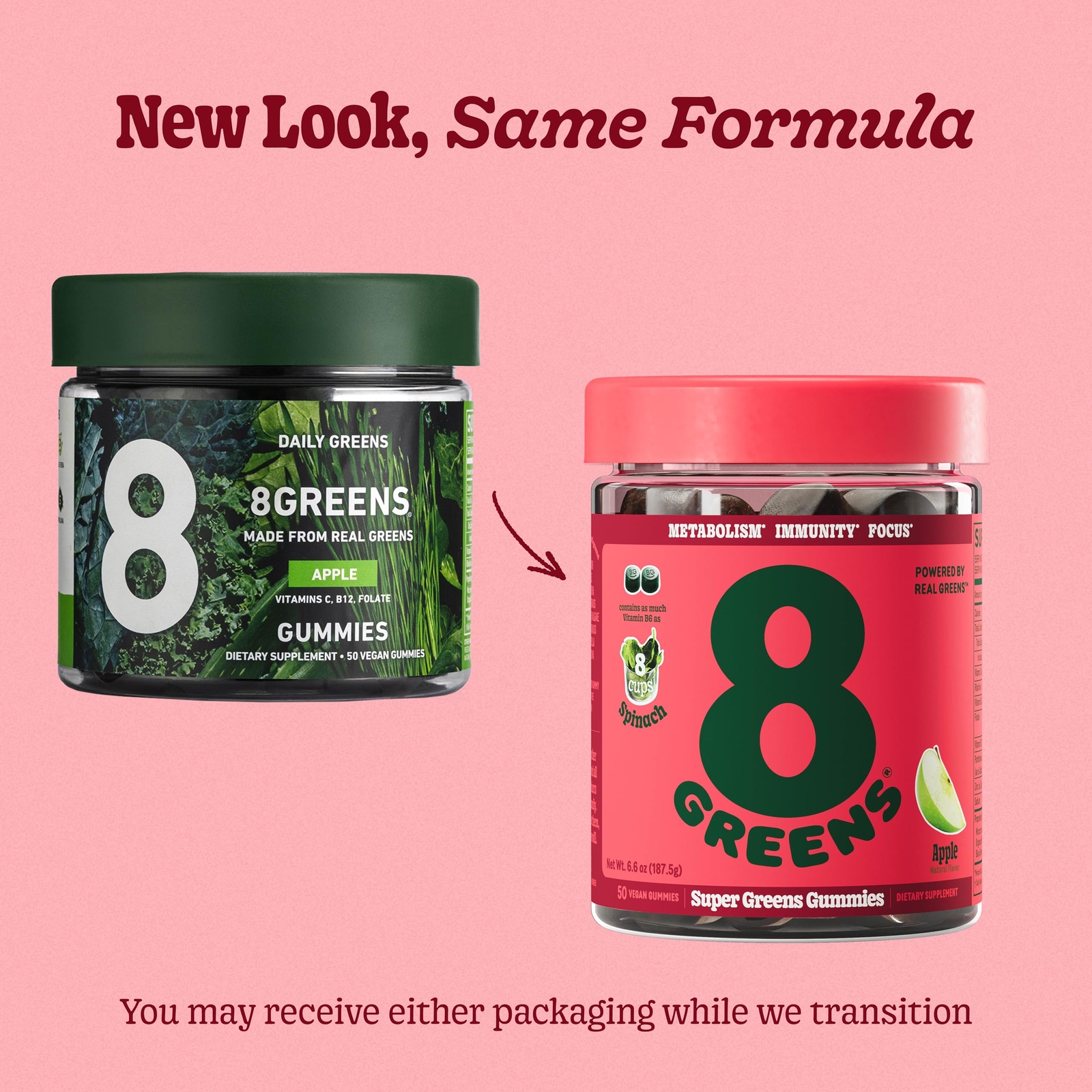 SUPERGREENS GUMMIES Metabolism Immunity Digestive Focus Apple 100ct 8GREENS