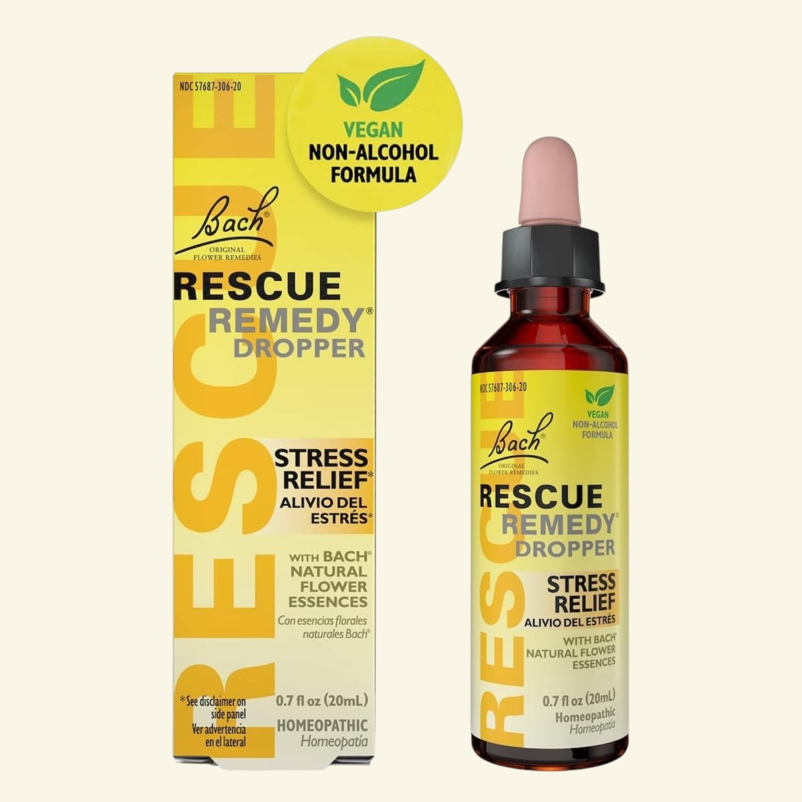 RESCUE Bach Remedy Dropper 20mL, Nat Stress Relief, Homeopathic Flower Essence.