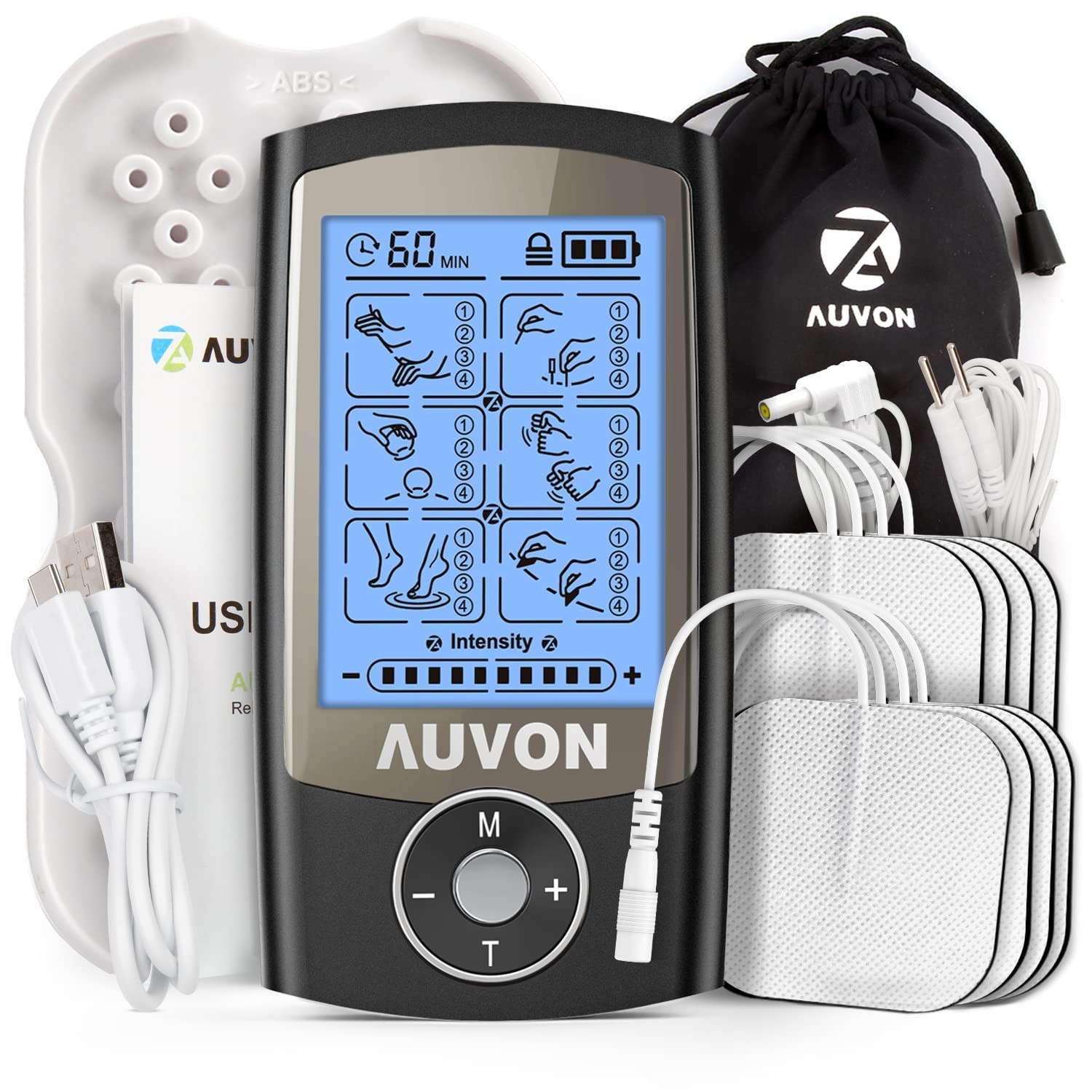 Rechargeable TENS Unit Muscle Stimulator – 24 Modes, 8 Premium Electrode Pads fo