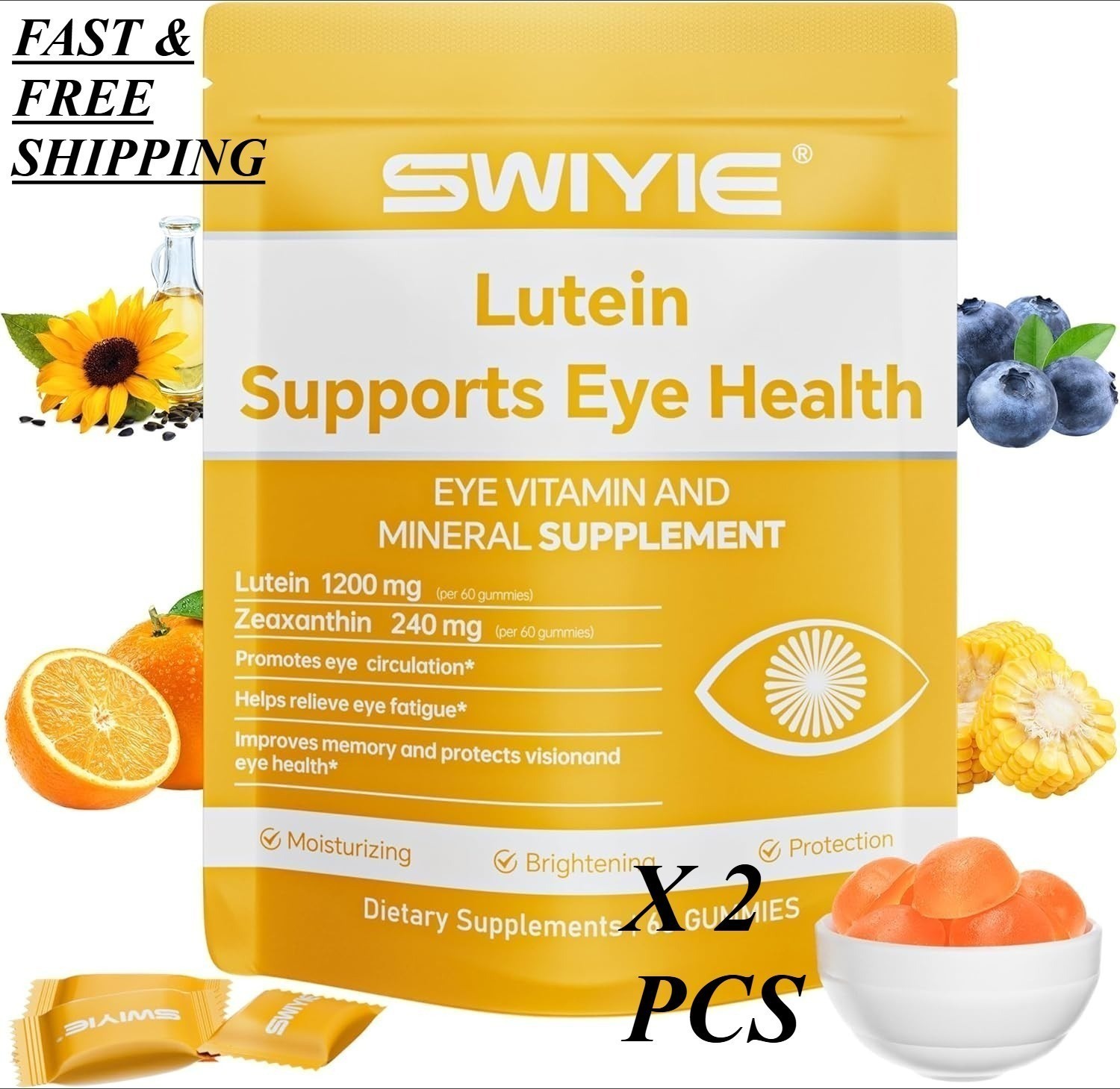 SWIYIE Lutein Gummies – Eye Health Support with Lutein & Zeaxanthin, 60 Gums NEW