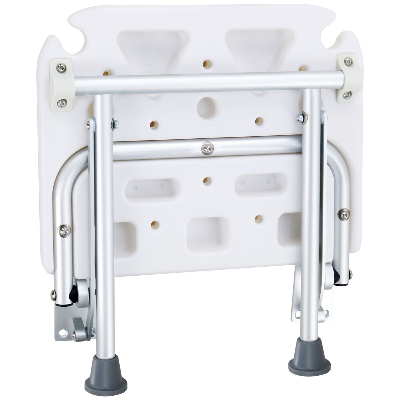 Fold-Up Shower Bench PE Seat 16″, 500lb Load, Non-Slip Feet, Wall Mounted