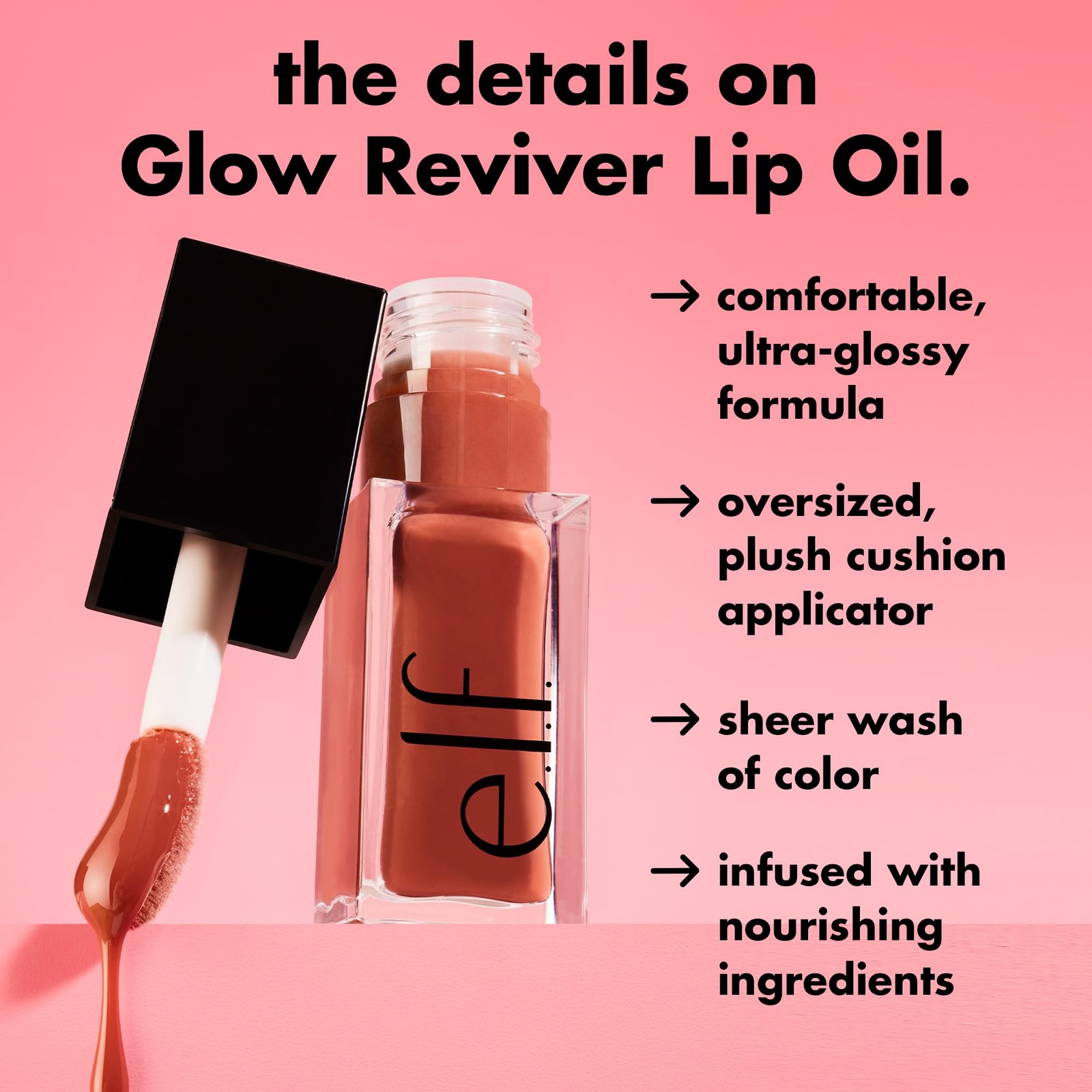 e.l.f. Glow Reviver Lip Oil, Nourishing 0.25 Fl Oz (Pack of 1), Rose Envy