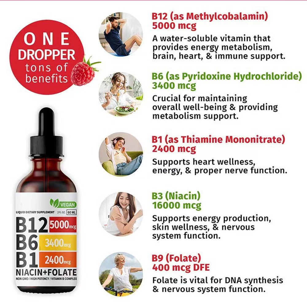 5 In 1 Vitamin B Complex – B6 B1 B12 Liquid Drops 5000mcg – Add 3 Only Pay 2 !