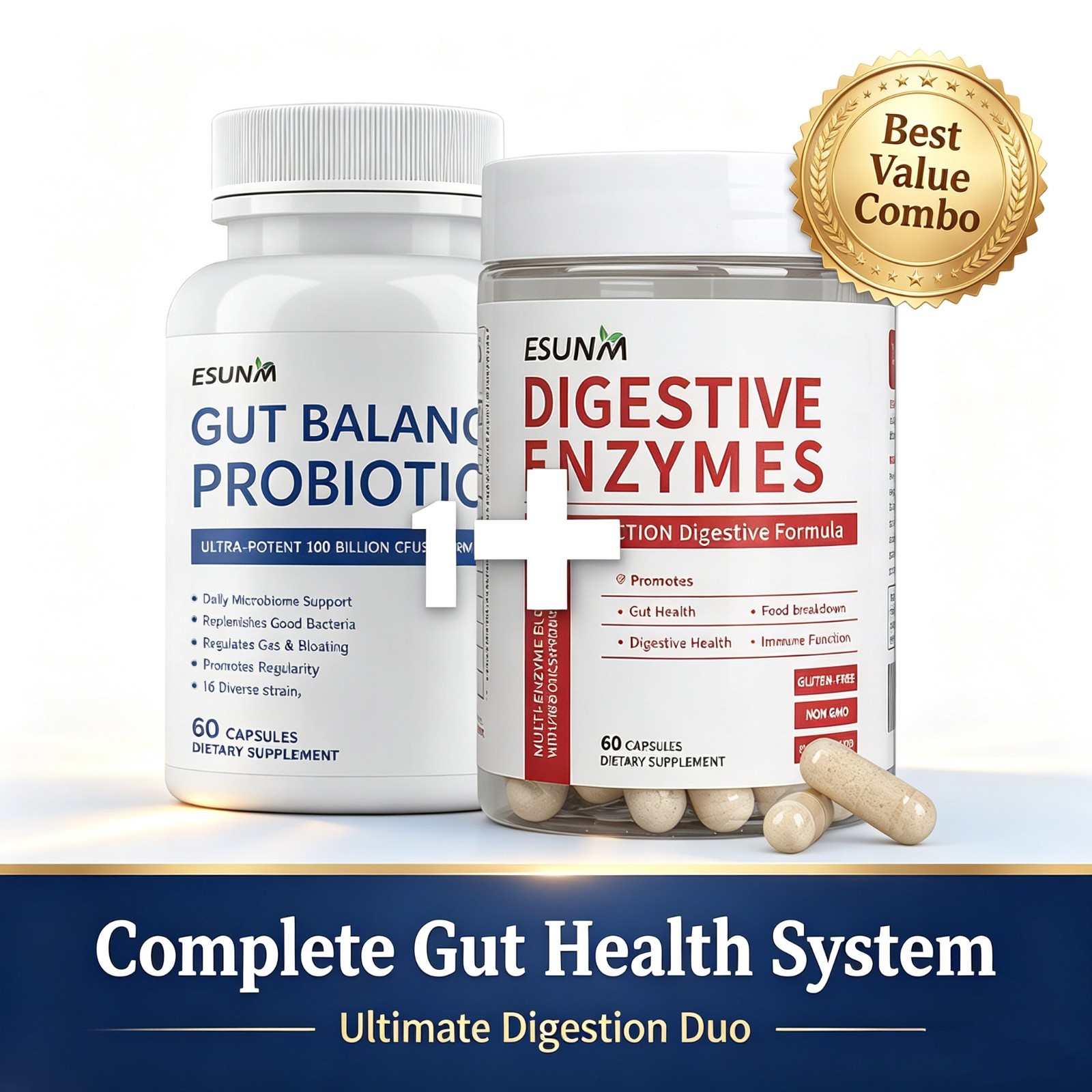 Digestive Enzymes & Probiotics Bundle Gut Health Bloating Relief 100B CFU