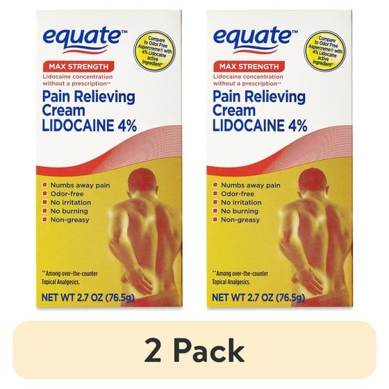 2 PK Equate Max Strength 4% Pain Relieving Cream No Irritation No Burning 2.7 Oz