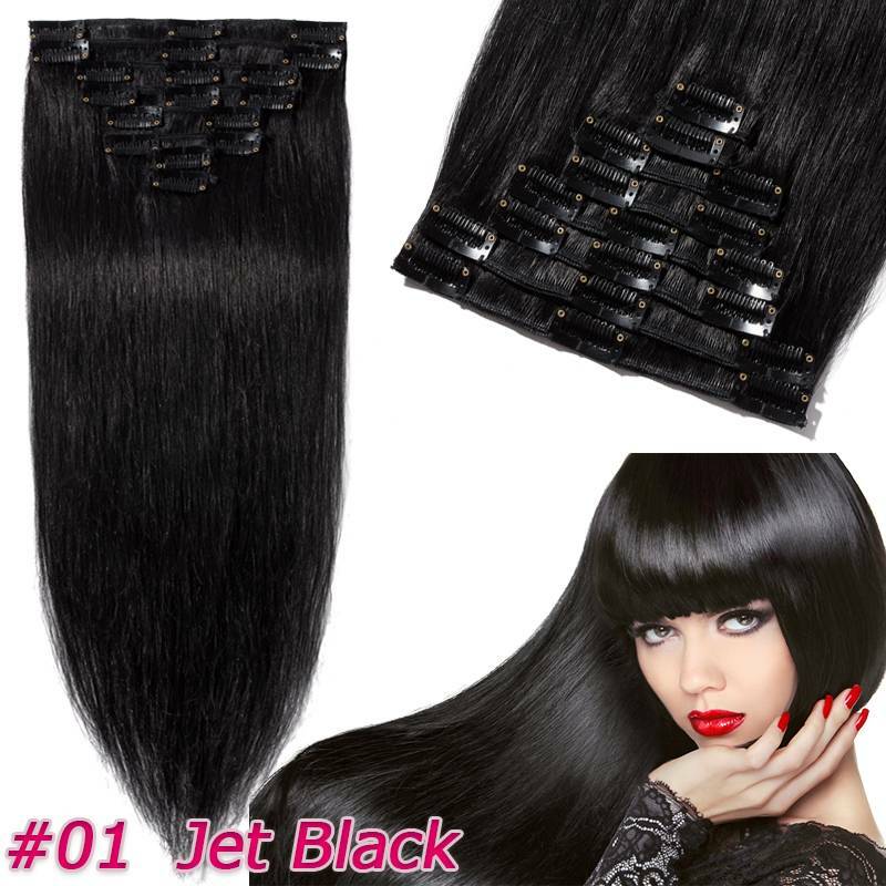 Clip In Human Hair Extensions 100% Remy Hair 8Pieces 18Clips Full Head 20/22/24″