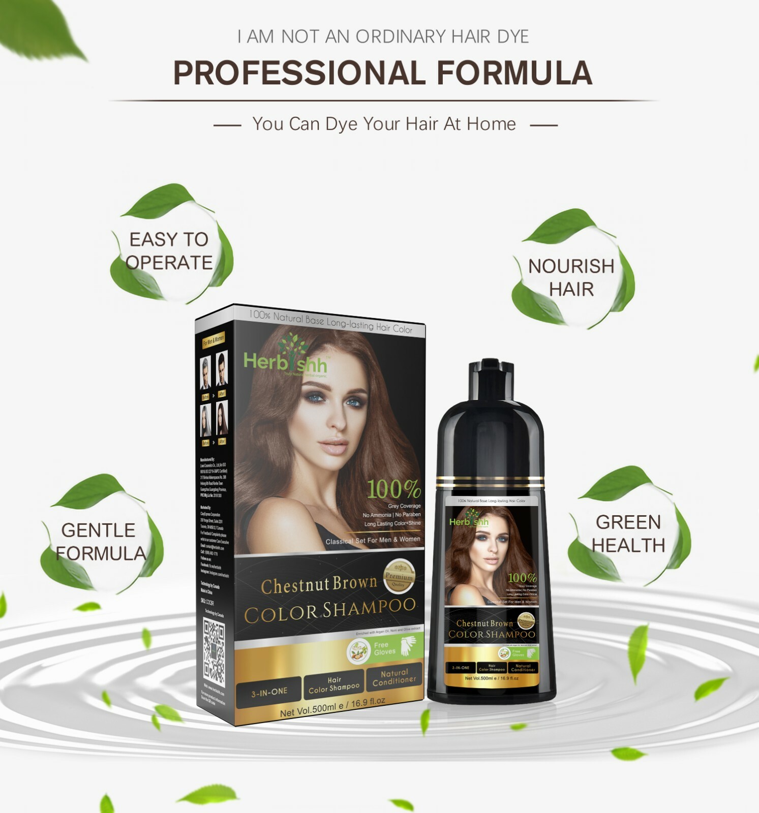 LONG-LASTING PERMANENT HAIR COLOR SHAMPOO CHESTNUT BROWN 500 ML