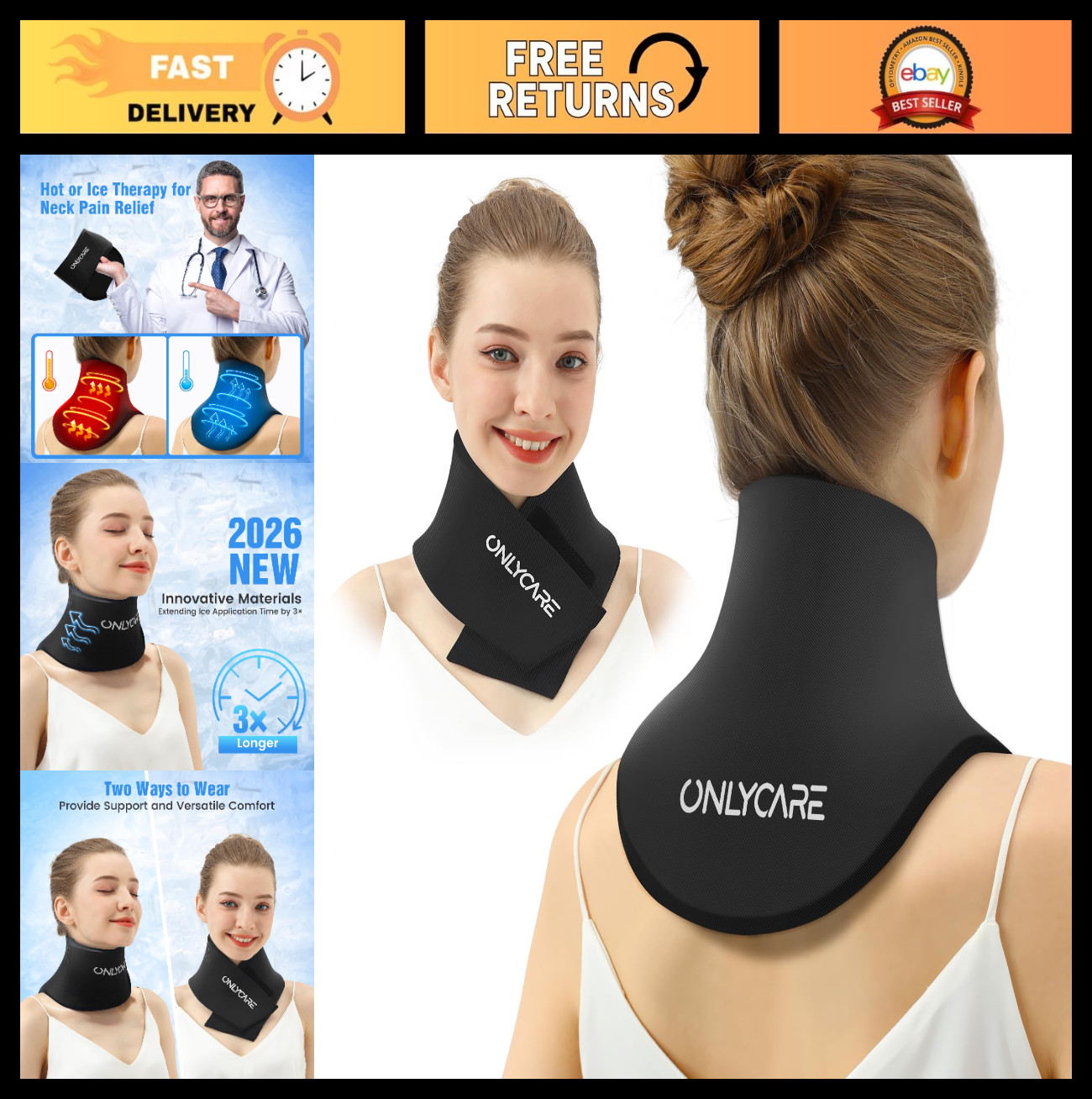 Neck Ice Pack Wrap – Reusable Hot & Cold Gel Compress for Pain Relief, Swelling,