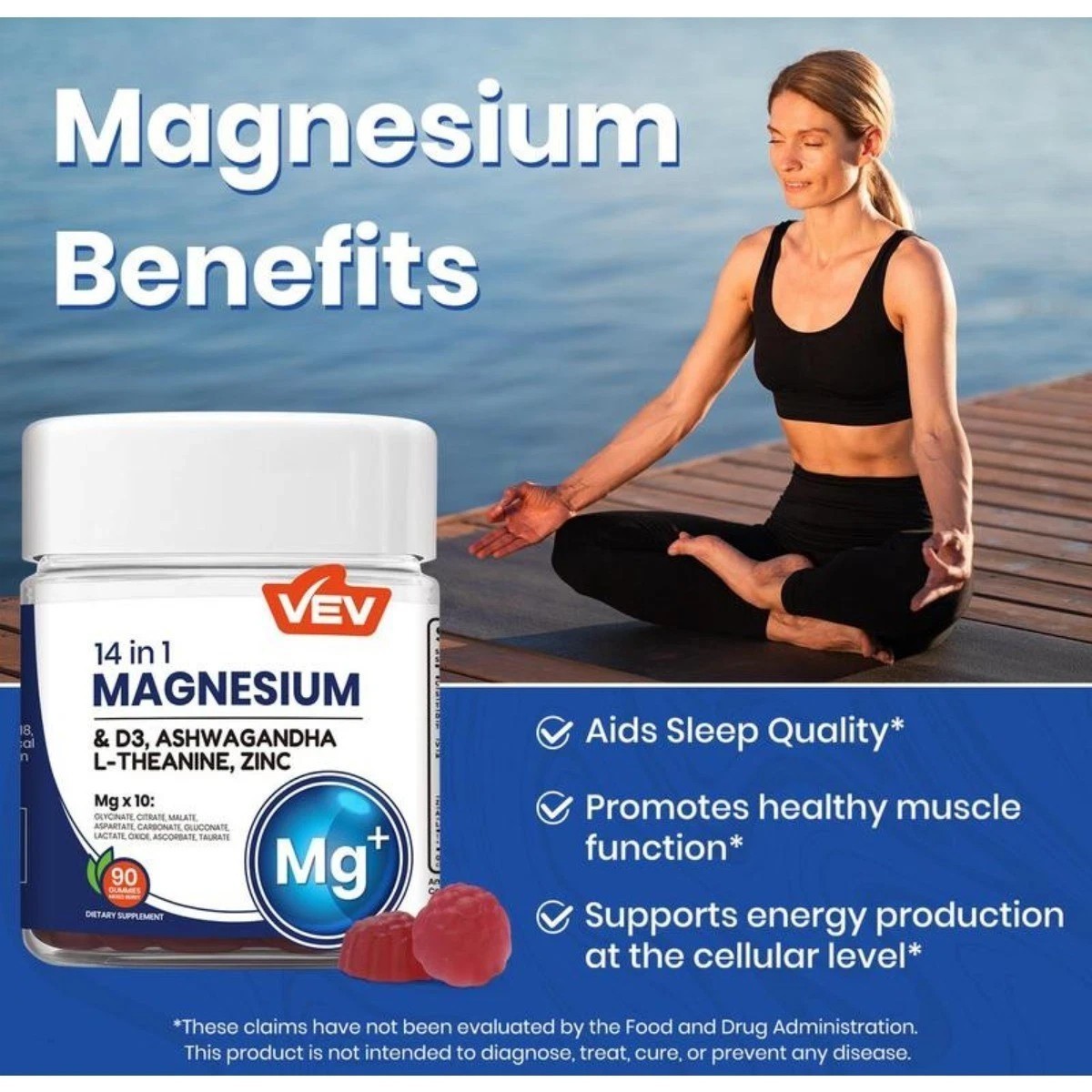 NEW 3PACK Magnesium Gummies 14-in-1 by VEV for Relaxation & Sleep