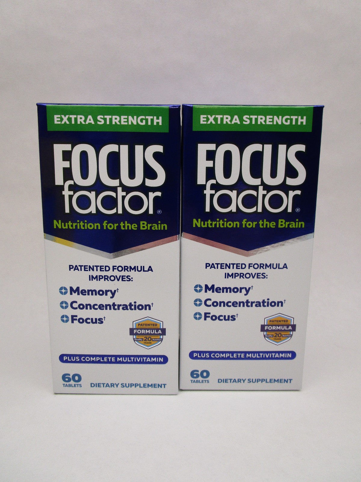 2 x Focus Factor Extra Strength Multivitamin Brain Health 60 Count Bottle 2/28